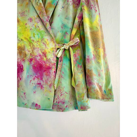 Chloe Cox Upcycled / Handmade Multicolor Hand Dyed Silk Blazer- Size Large - Picture 3 of 7